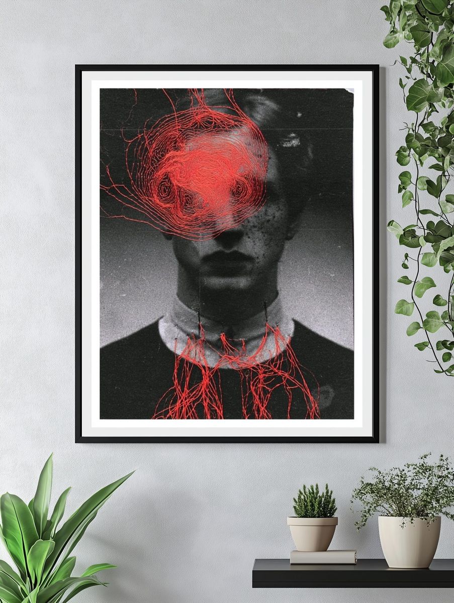 Surreal Red Thread Portrait Print. — room view 4