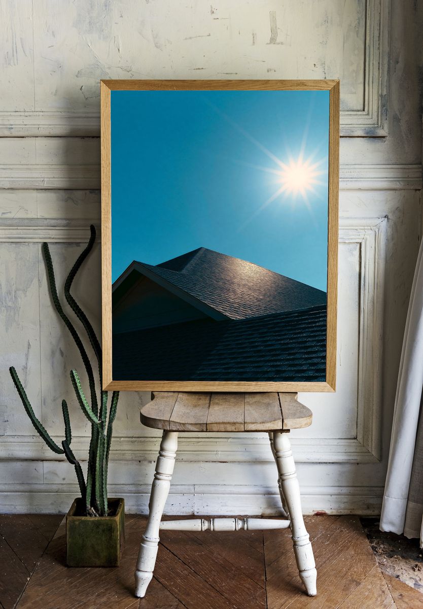 Sunlit Roofline Photography Poster. room preview