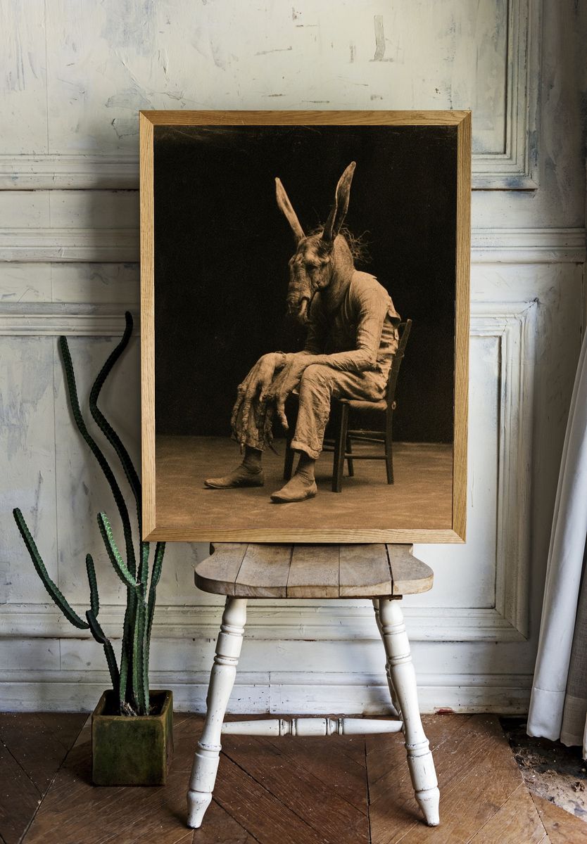 Surreal Rabbit Figure Photography Poster. — room view 1