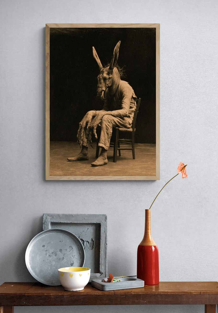 Surreal Rabbit Figure Photography Poster. — room view 3