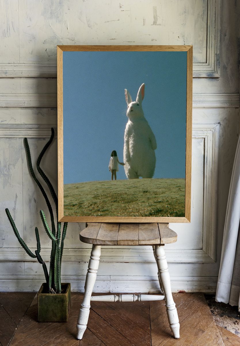 Surreal Giant Rabbit Landscape Print. room preview