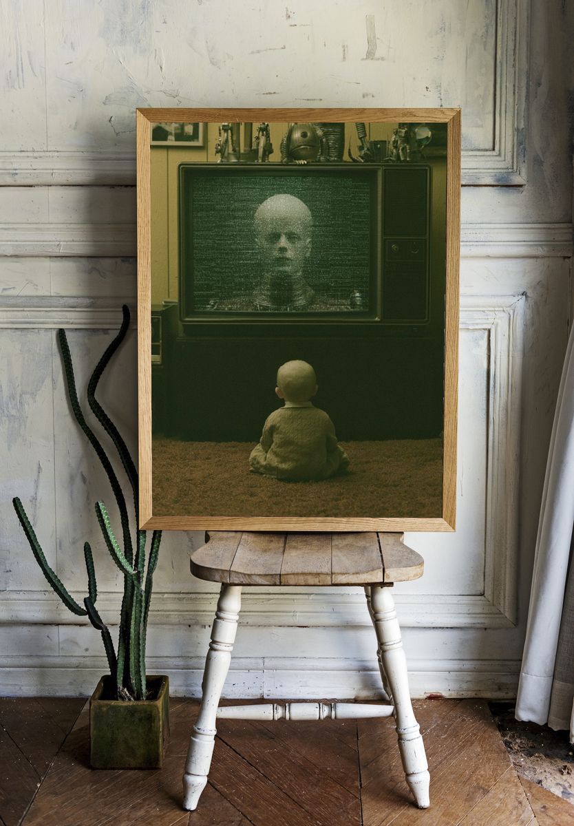 Surreal TV Child Portrait Print. room preview