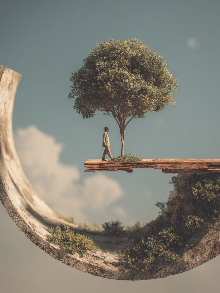 Surreal Landscape with Tree and Figure — Art Print. poster detail
