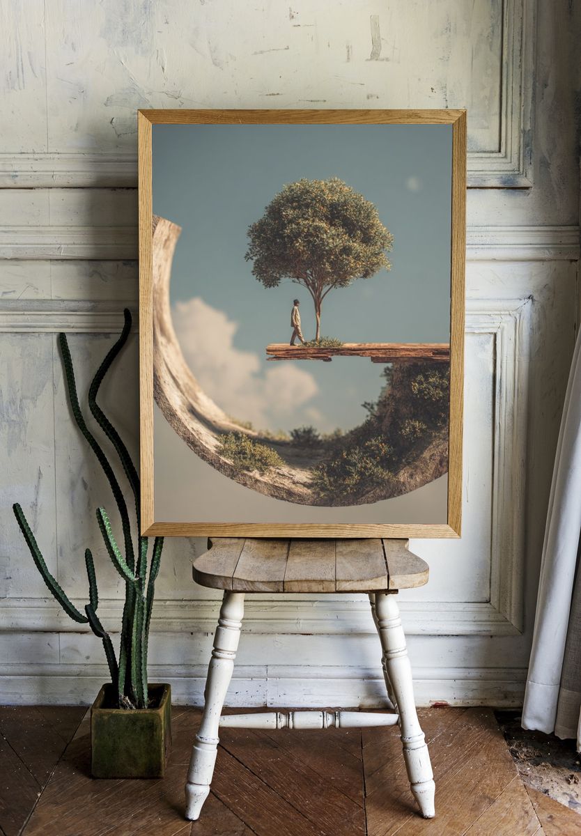 Surreal Landscape with Tree and Figure — Art Print room preview