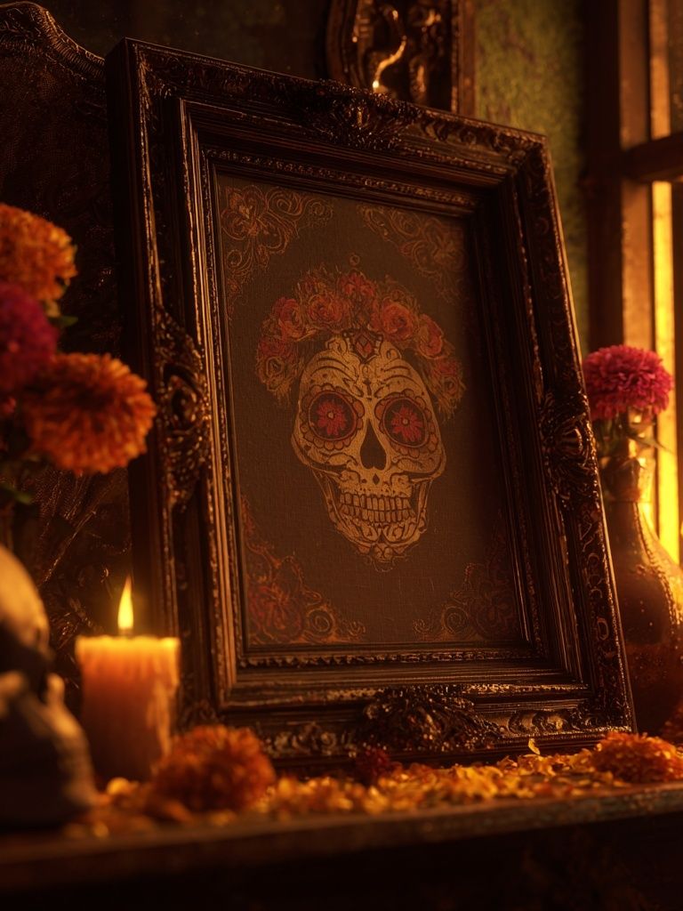 Sugar Skull with Floral Accents — Fine Art Print. poster — fine-art art
