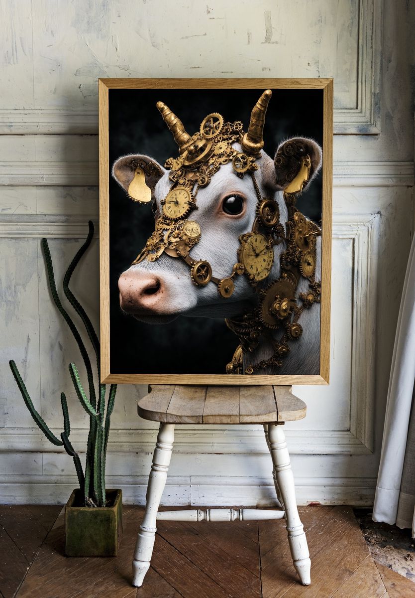 Steampunk Cow Portrait Poster. — room view 1