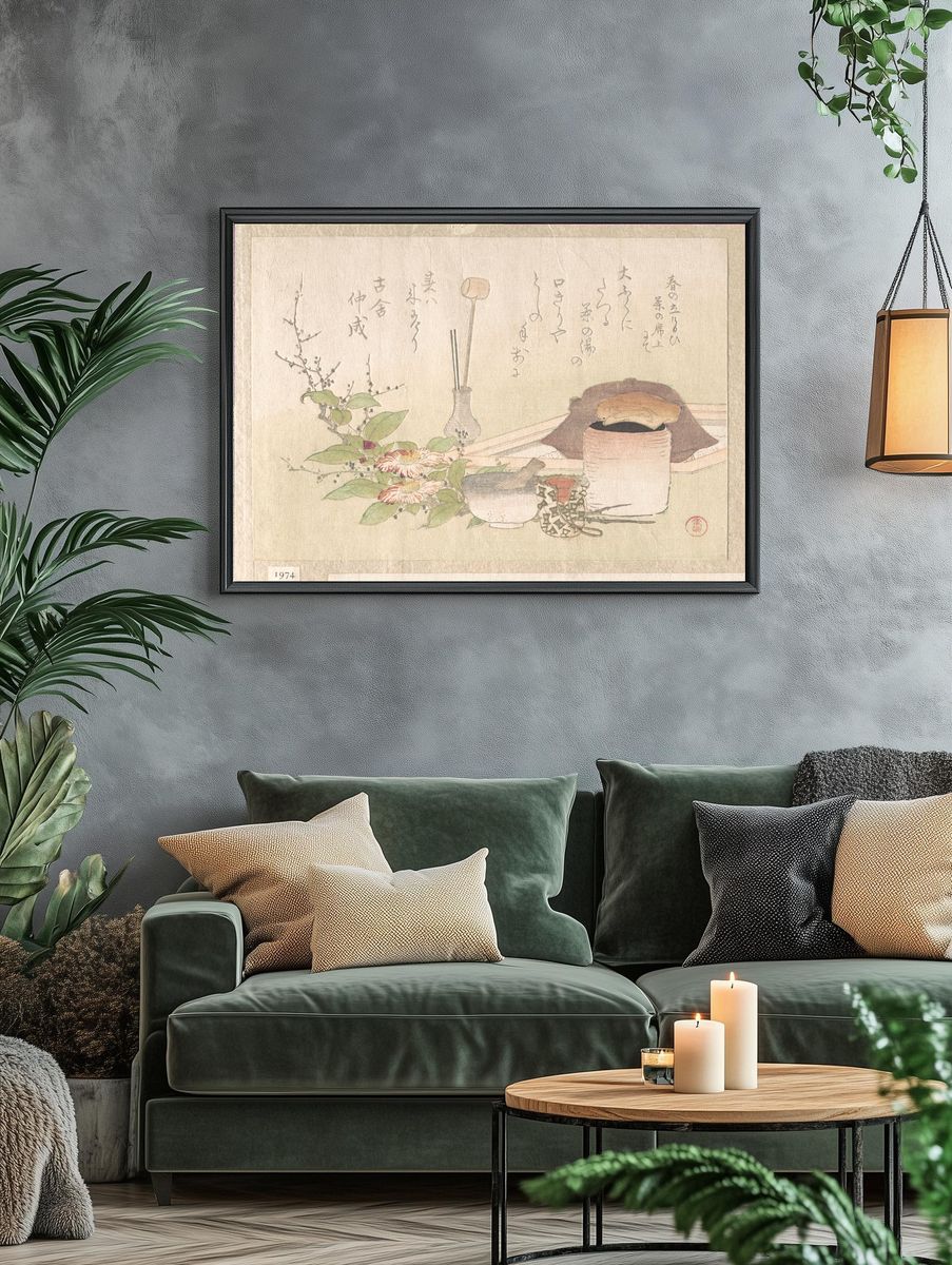 Set of Utensils for the Tea Ceremony by Kubo Shunman 窪俊満 — Art Print. — room view 4