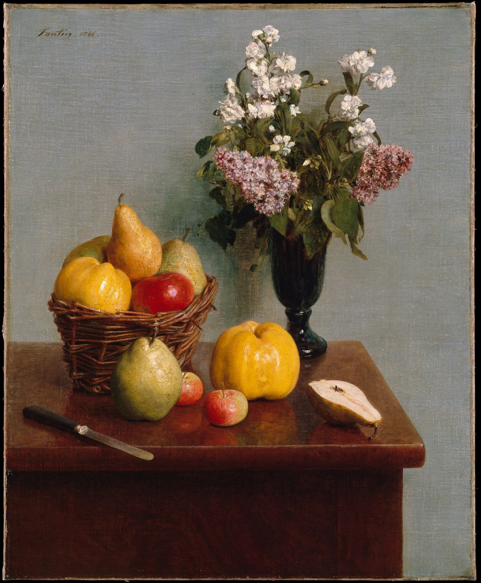 Still Life with Flowers and Fruit by Henri Fantin-Latour — Art Print. poster detail
