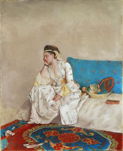 Woman in Turkish Dress, Seated on a Sofa by Jean Etienne Liotard — Art Print. poster print