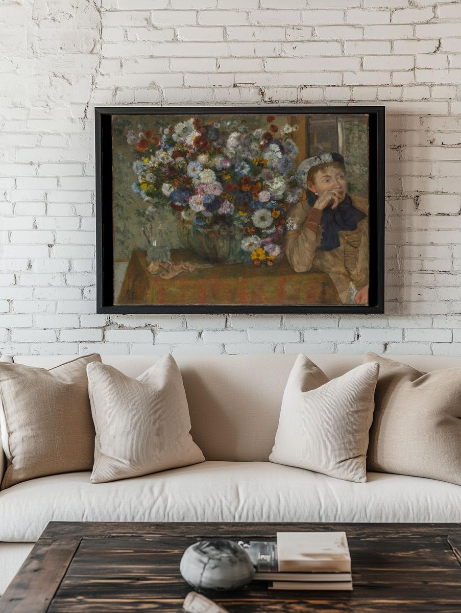 A Woman Seated beside a Vase of Flowers (Madame Paul Valpinçon?) by Edgar Degas — Art Print. room preview