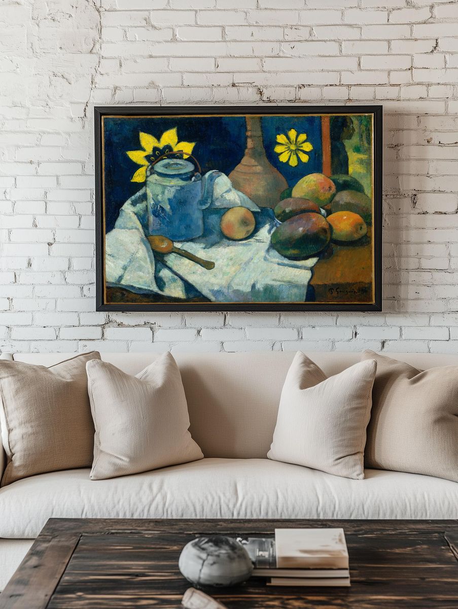 Still Life with Teapot and Fruit by Paul Gauguin — Art Print. — room view 1