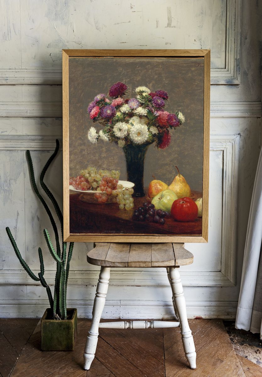 Asters and Fruit on a Table by Henri Fantin-Latour — Art Print. — room view 1