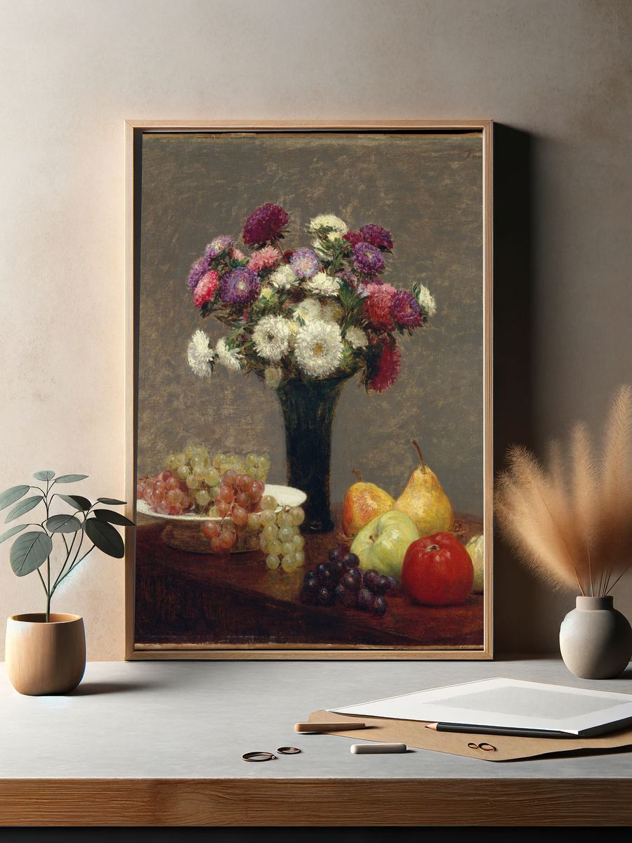 Asters and Fruit on a Table by Henri Fantin-Latour — Art Print. — room view 2