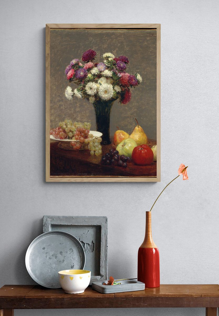 Asters and Fruit on a Table by Henri Fantin-Latour — Art Print. — room view 3