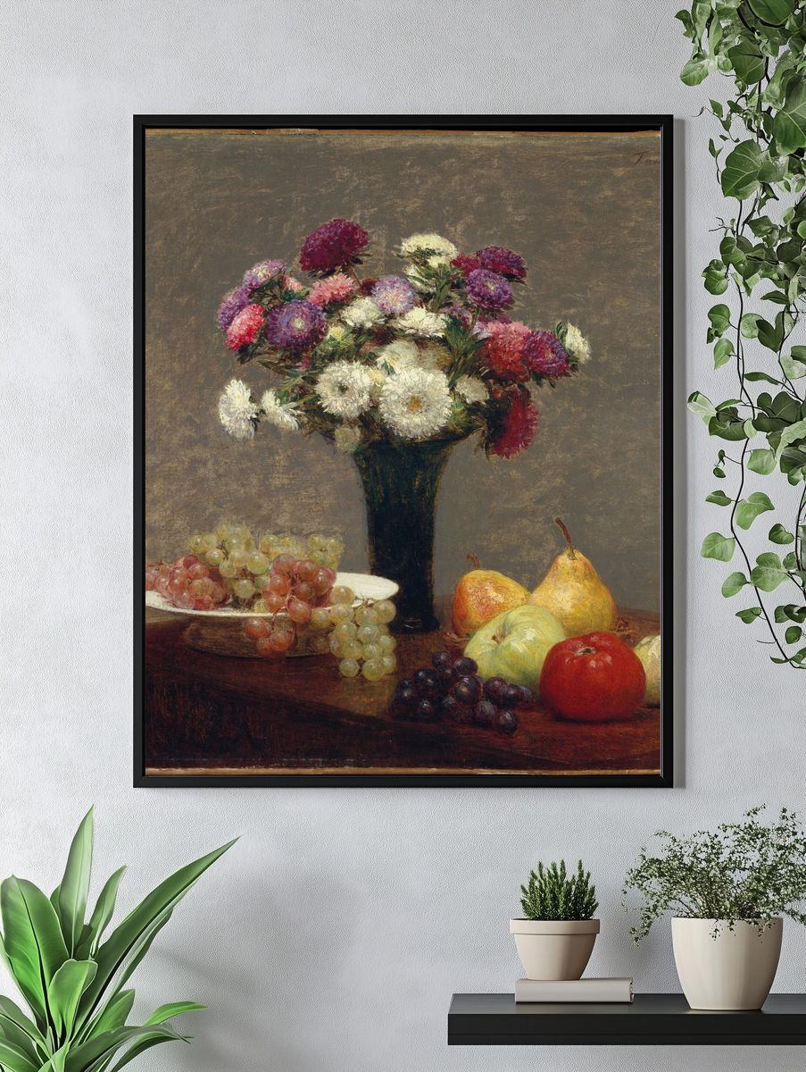 Asters and Fruit on a Table by Henri Fantin-Latour — Art Print. — room view 4