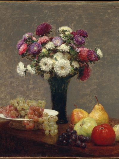 Asters and Fruit on a Table by Henri Fantin-Latour — Art Print. poster