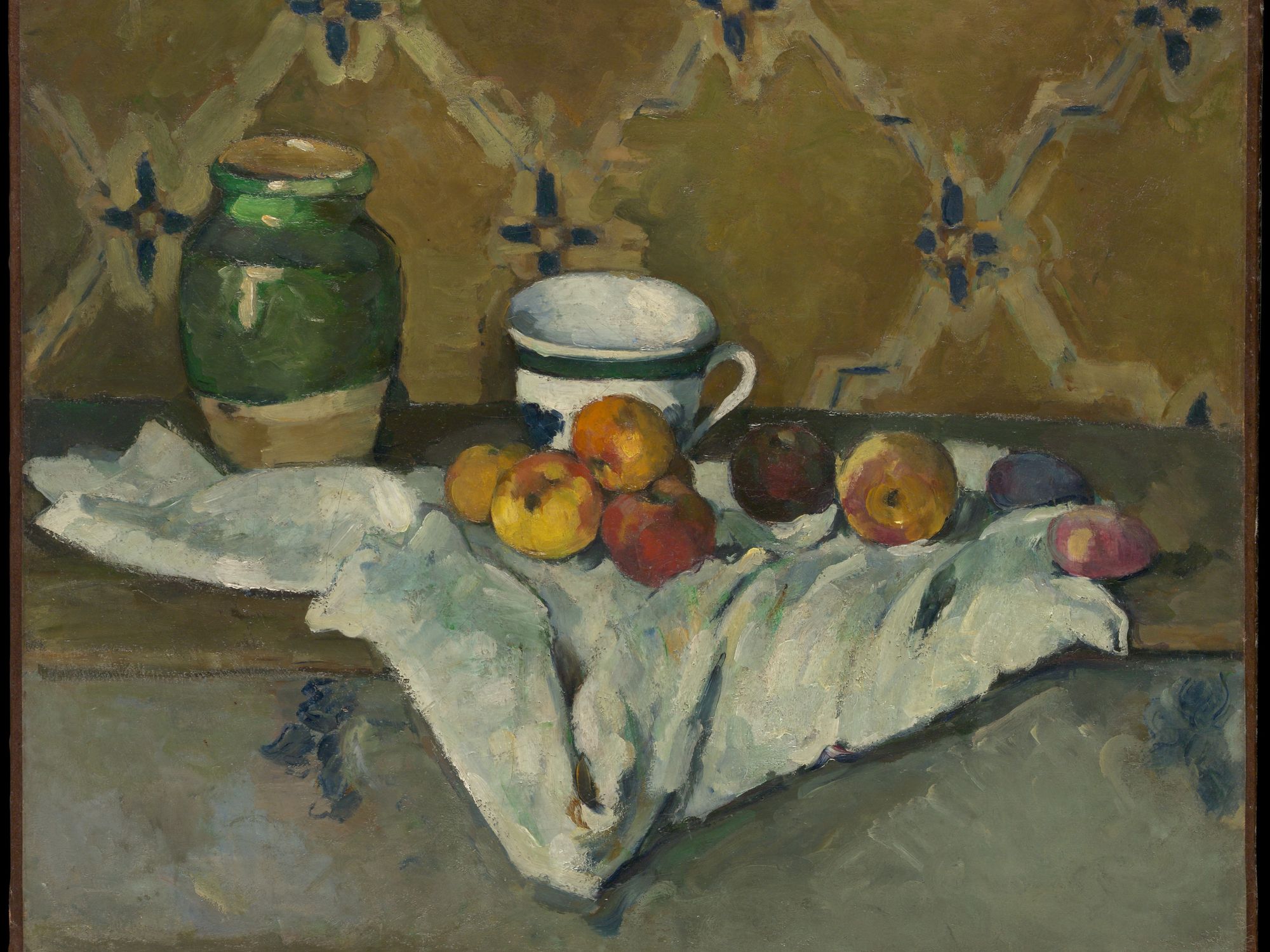 Still Life with Jar, Cup, and Apples by Paul Cézanne — Art Print. poster — fine-art art