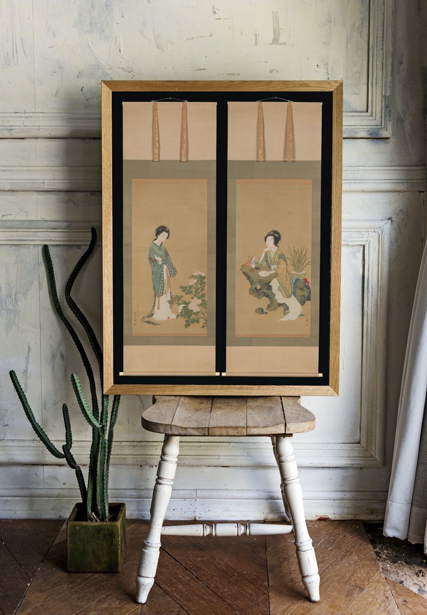 Yanji with Orchids and Yang Guifei with Peonies by Genki (Komai Ki) — Art Print. room preview