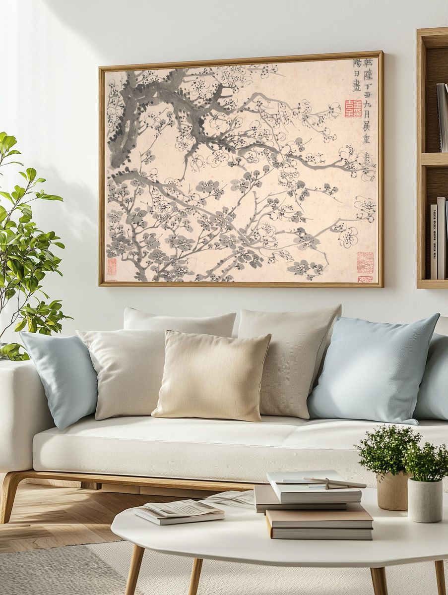 Plum blossoms by Jin Nong — Art Print. — room view 2