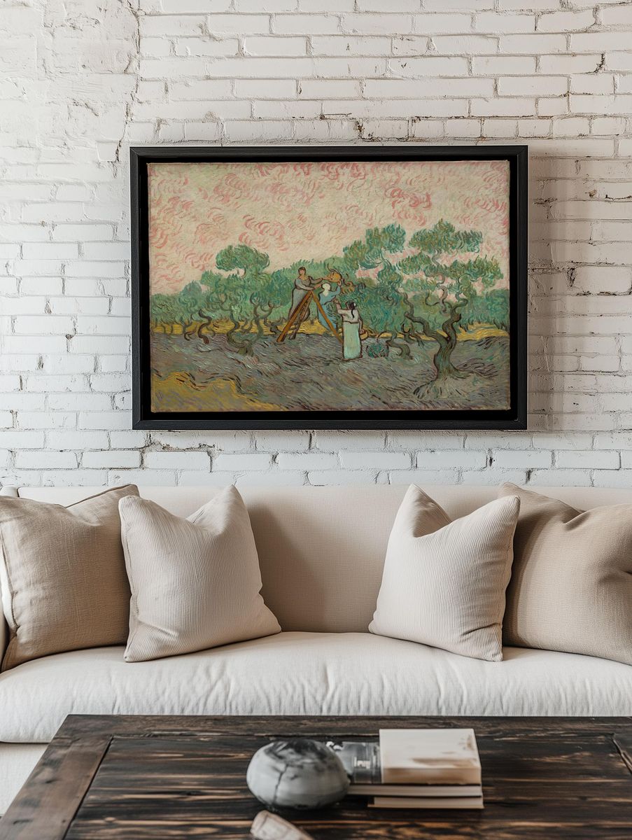 Women Picking Olives by Vincent van Gogh — Art Print. room preview