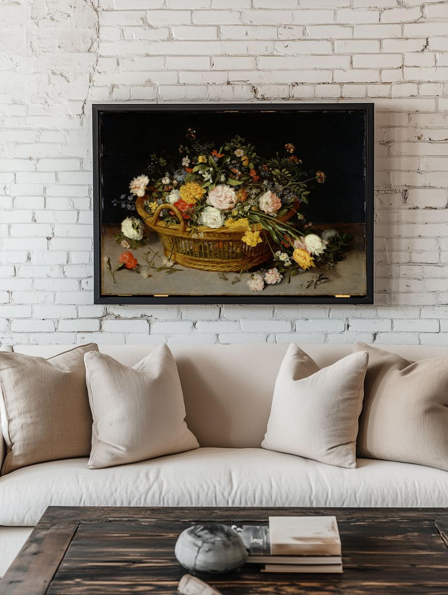 A Basket of Flowers by Jan Brueghel the Younger — Art Print. — room view 1