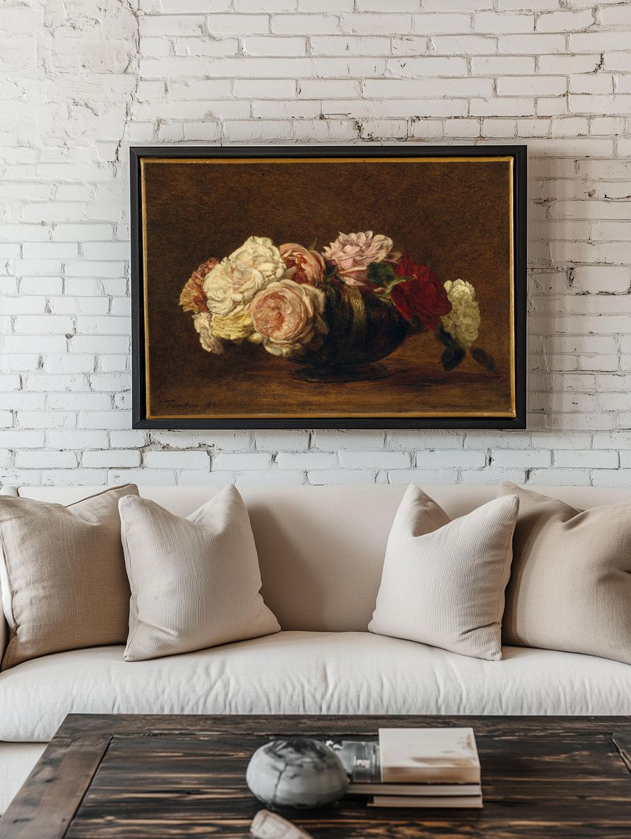 Roses in a Bowl by Henri Fantin-Latour — Art Print. room preview