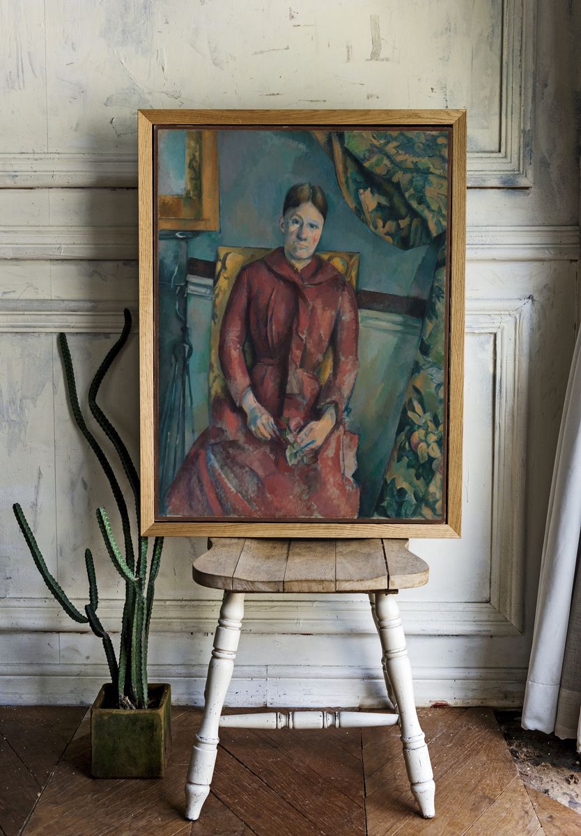 Madame Cézanne (Hortense Fiquet, 1850–1922) in a Red Dress by Paul Cézanne — Art Print. — room view 1