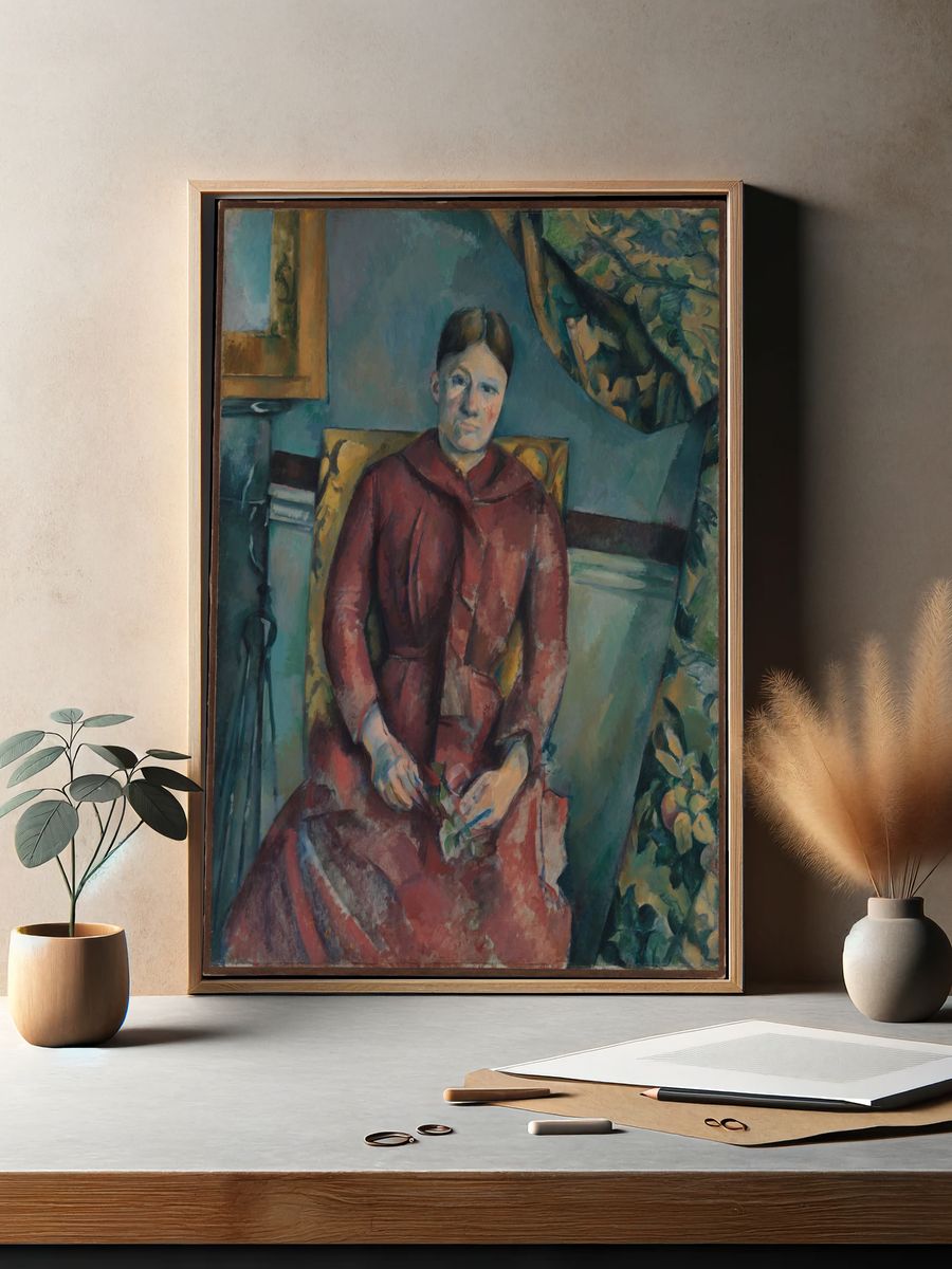 Madame Cézanne (Hortense Fiquet, 1850–1922) in a Red Dress by Paul Cézanne — Art Print. — room view 2