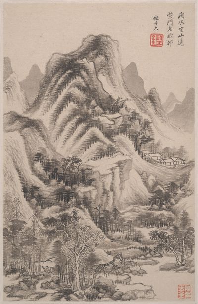 Landscapes in the styles of old masters by Wang Jian — Art Print. poster