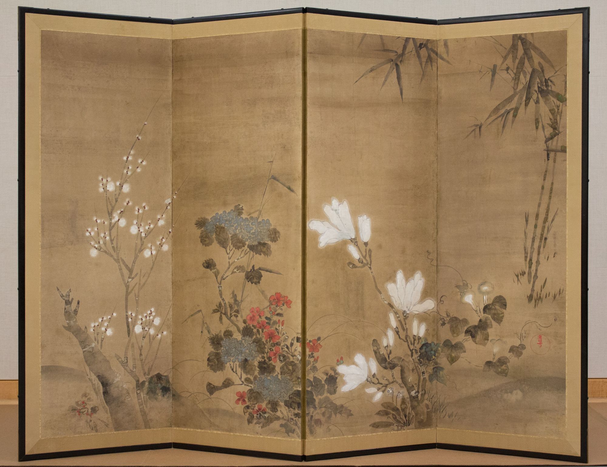 Flowers and Bamboo by flower still life — Art Print. poster — fine-art art