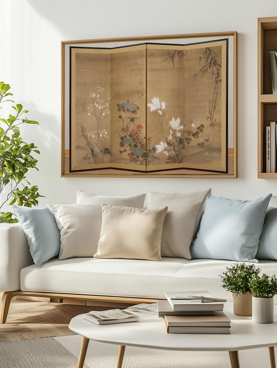 Flowers and Bamboo by flower still life — Art Print. — room view 2