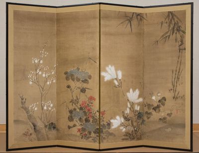 Flowers and Bamboo by flower still life — Art Print. poster