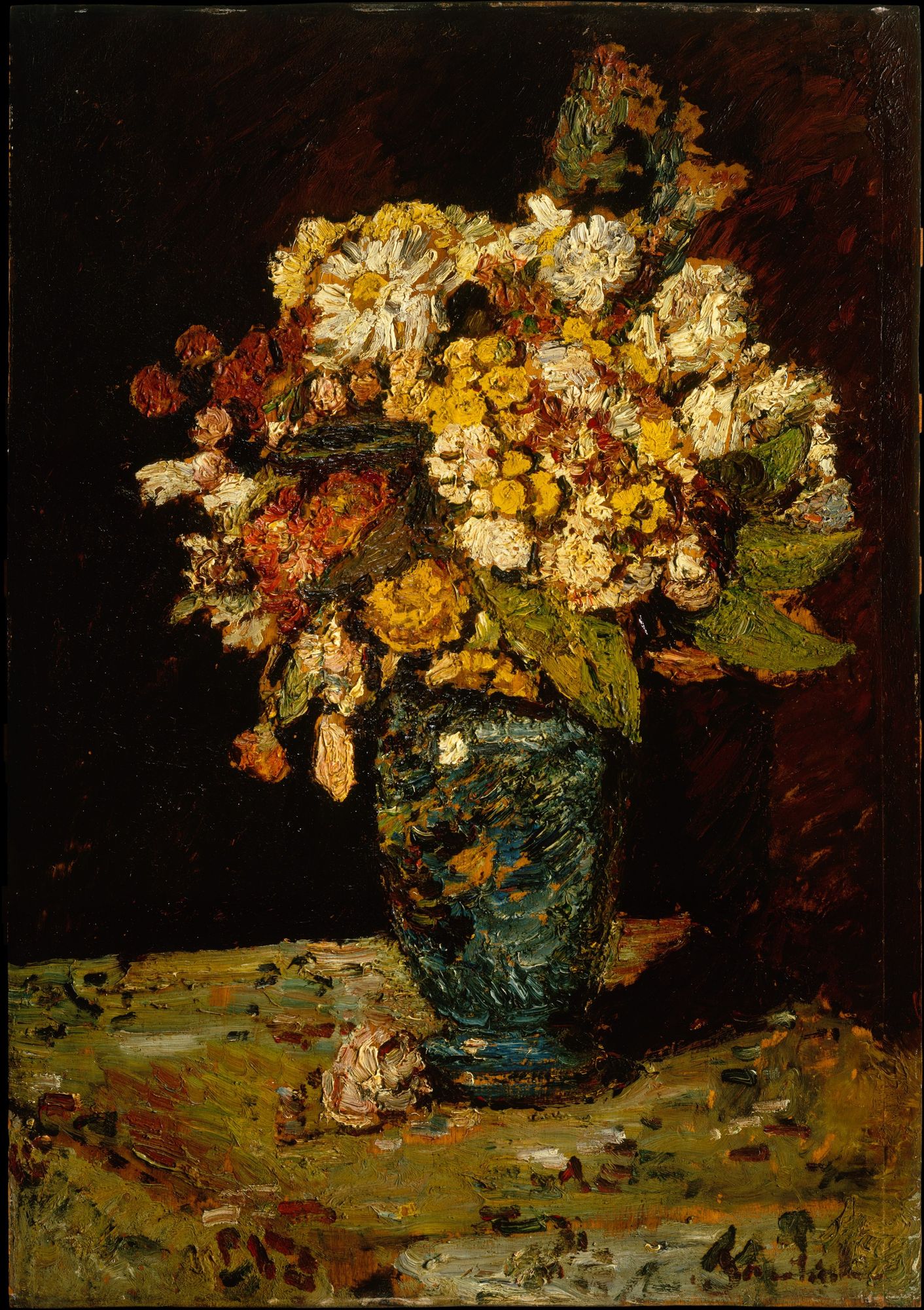 Flowers in a Blue Vase by Adolphe Monticelli — Art Print. poster detail
