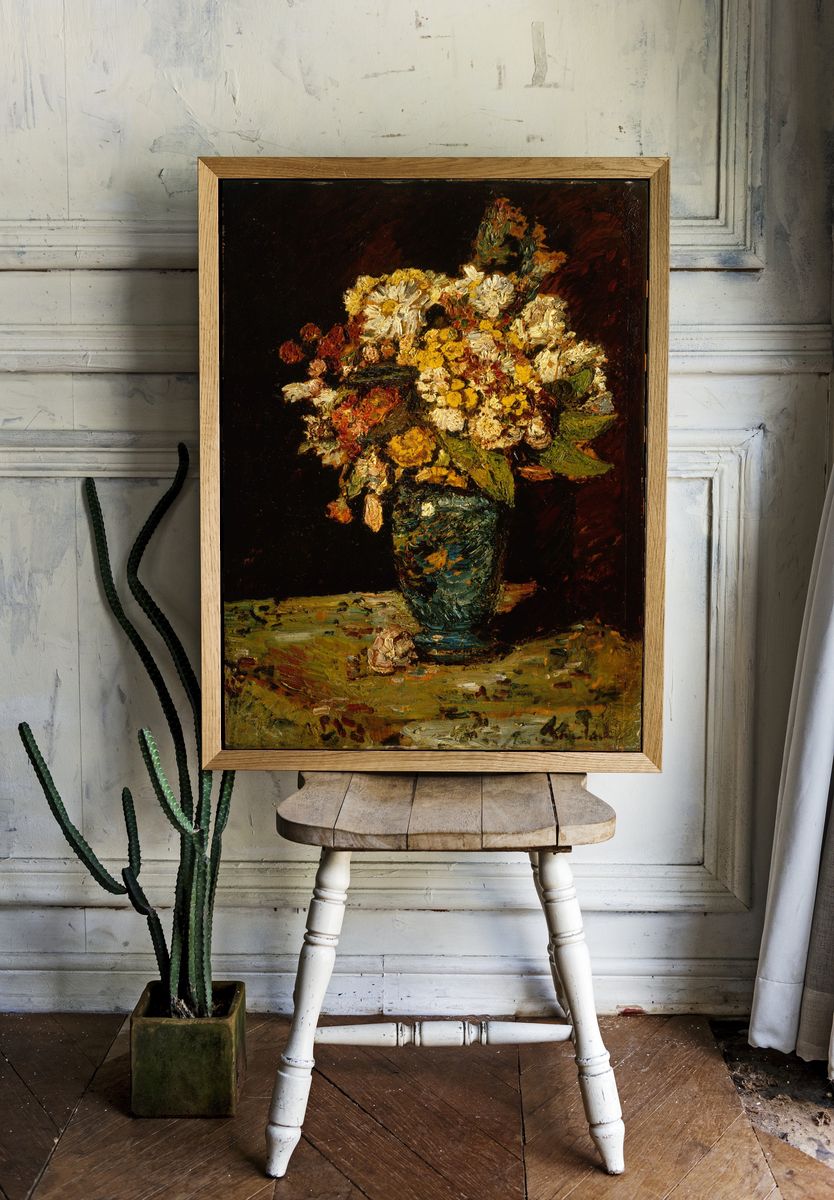 Flowers in a Blue Vase by Adolphe Monticelli — Art Print. room preview