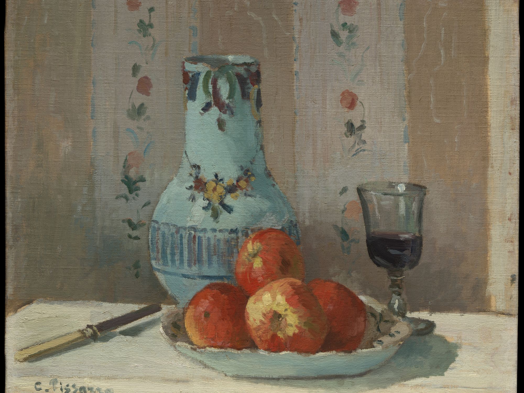 Still Life with Apples and Pitcher by Camille Pissarro — Art Print. poster — fine-art art