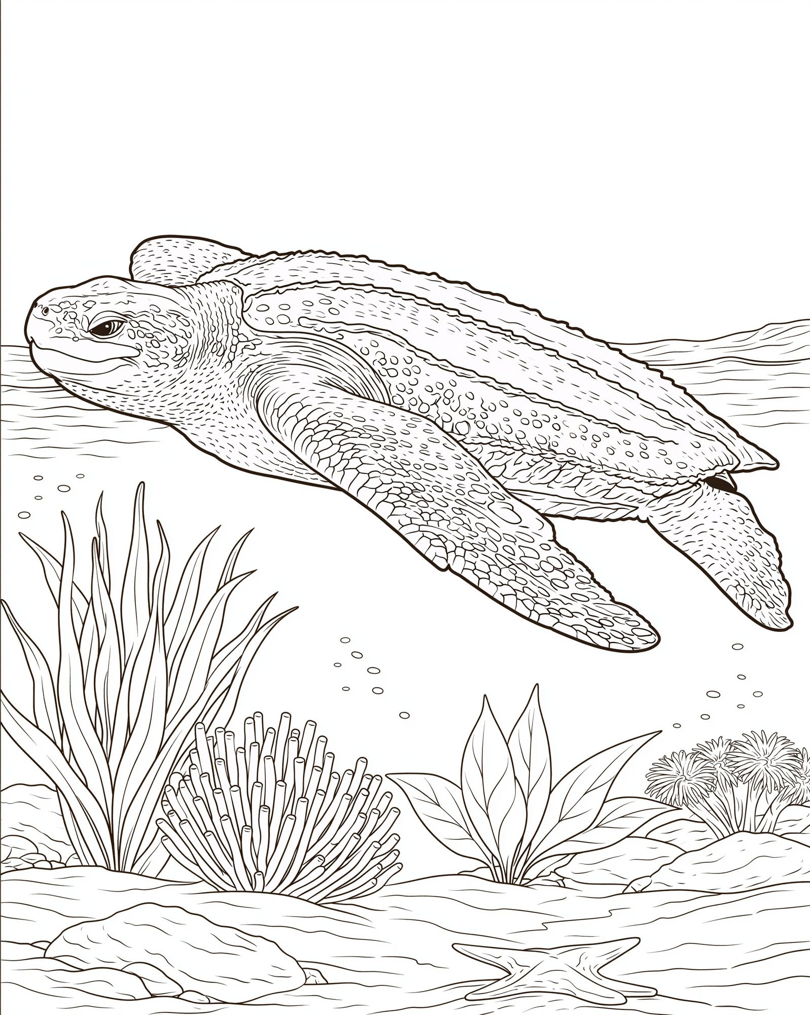 Sea Turtle Underwater Line Art Poster. poster — animals art