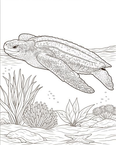 Sea Turtle Underwater Line Art Poster. poster
