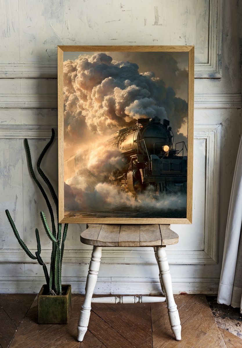 Steam Locomotive Cloudburst Poster. room preview