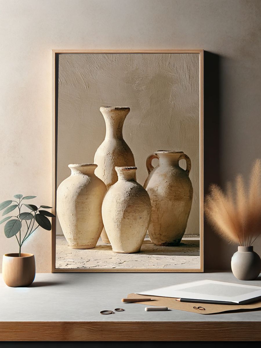 Terracotta Vases Still Life Print. — room view 2