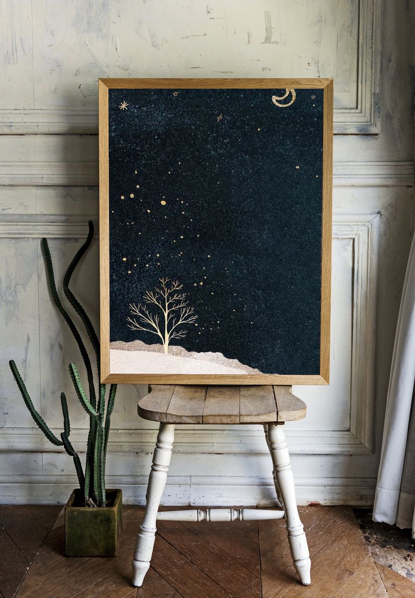 Starry Night Tree — Minimalist Print room preview
