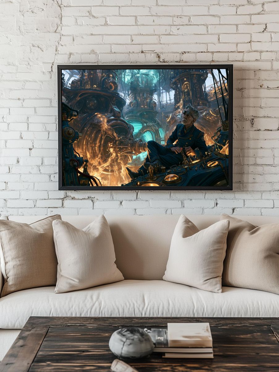 Steampunk Inventor Digital Art Poster. — room view 1