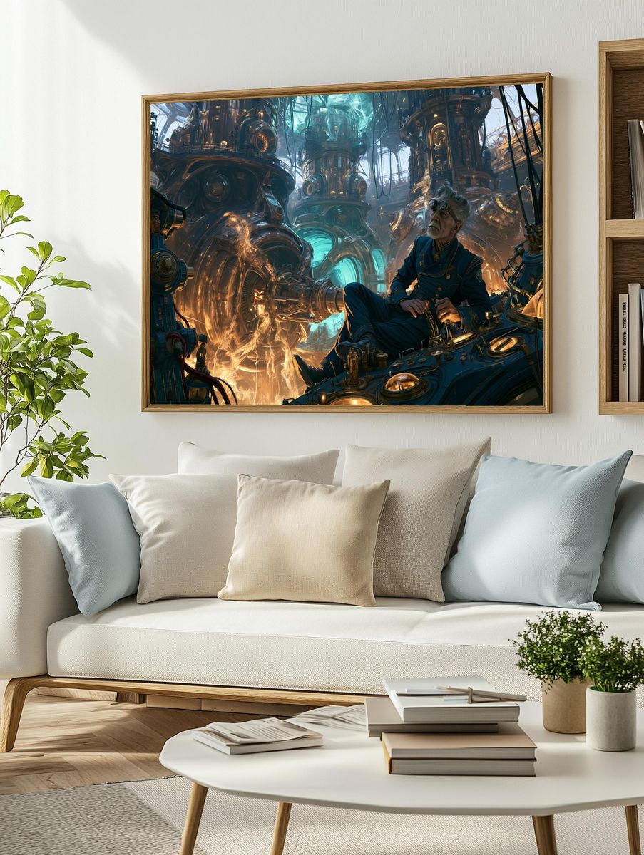 Steampunk Inventor Digital Art Poster. — room view 2