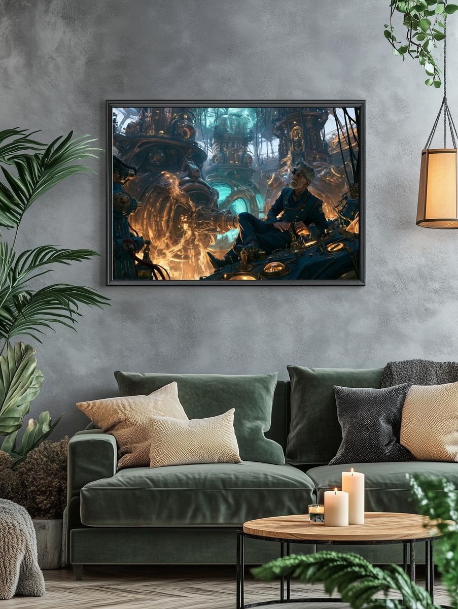 Steampunk Inventor Digital Art Poster. — room view 4