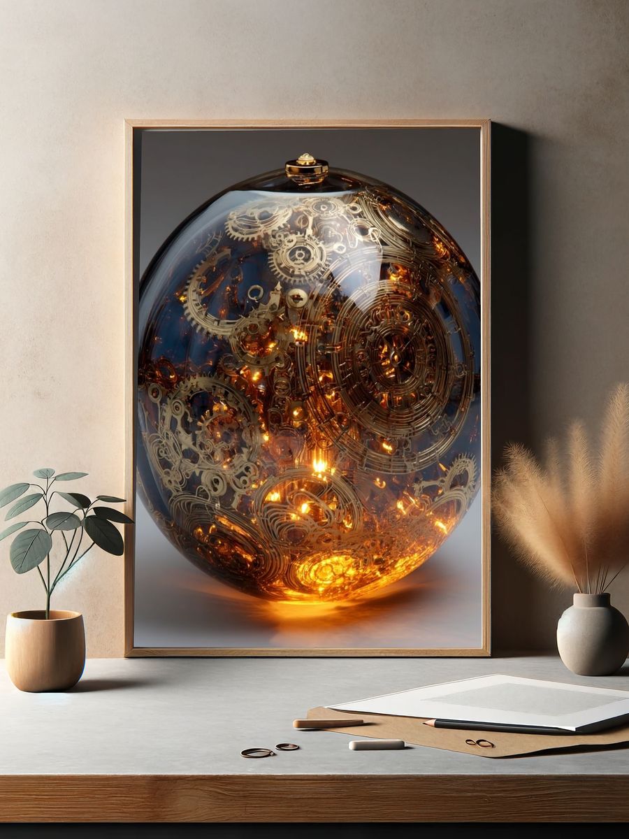 Golden Gears — Steampunk Print. — room view 2