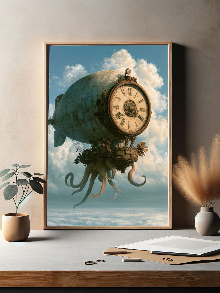 Steampunk Airship Clock Print. — room view 2