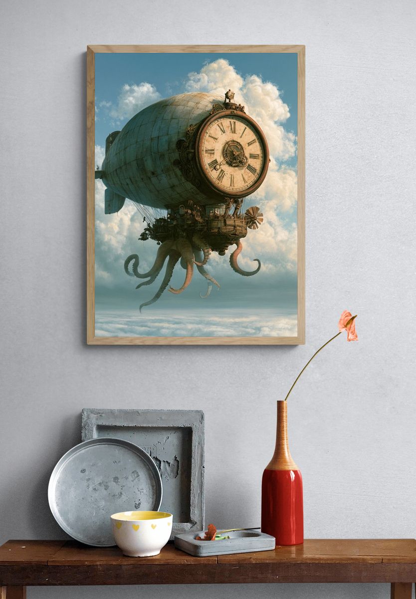 Steampunk Airship Clock Print. — room view 3