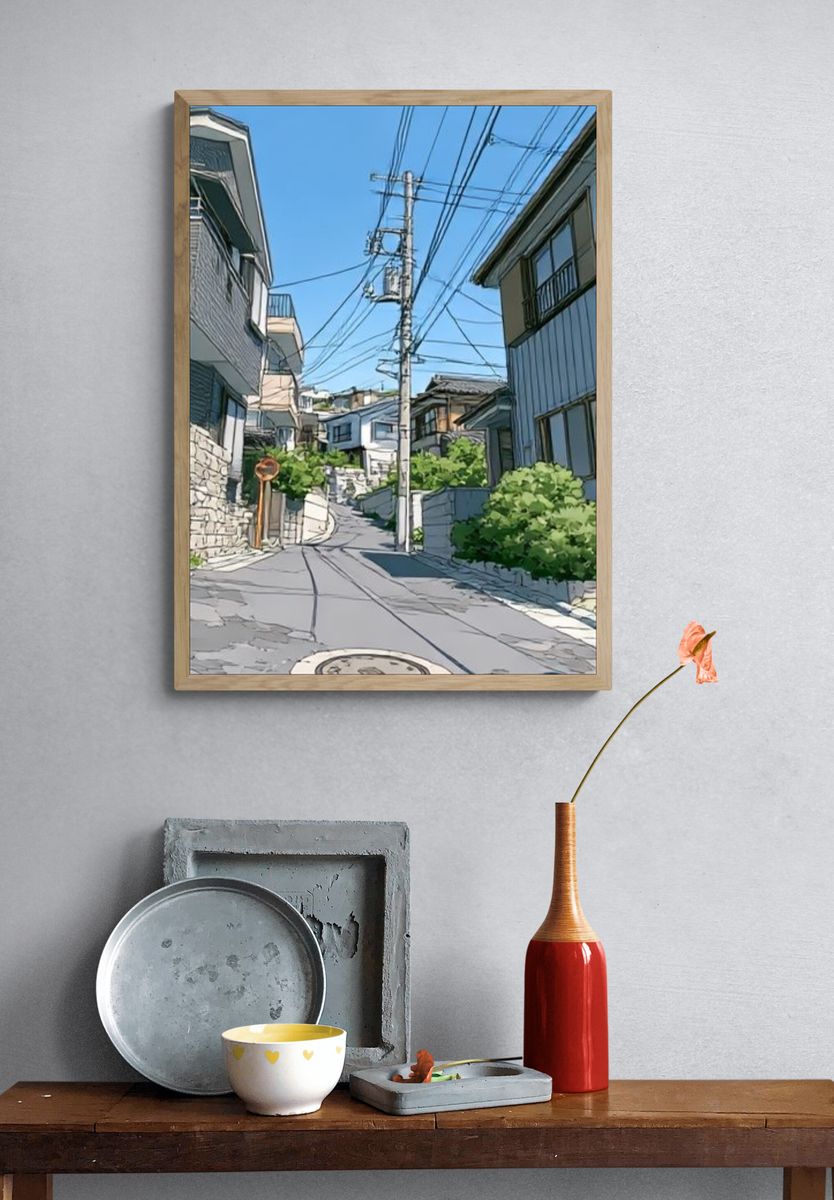 Quiet Hillside Street Photography Poster. — room view 3