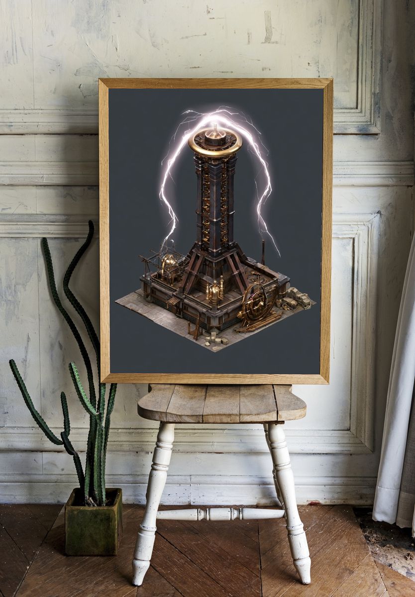 Steampunk Lightning Tower Poster. room preview