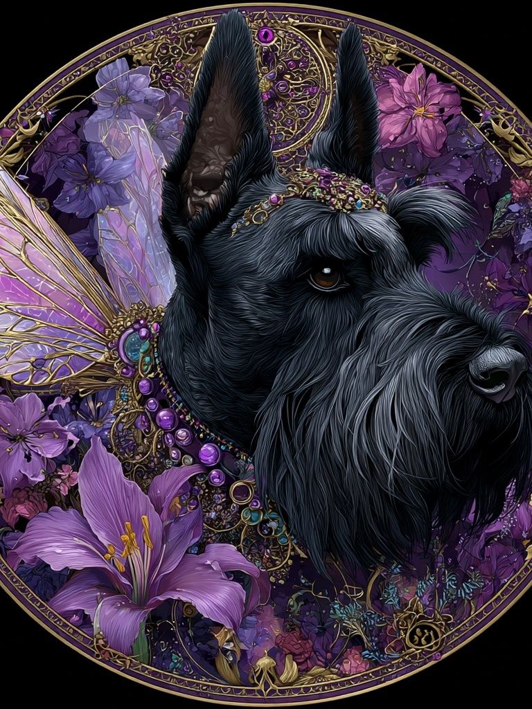 Scottish Terrier Floral Art Nouveau Poster. poster — illustration art