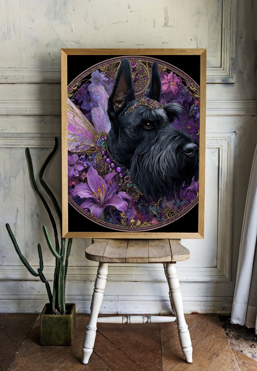 Scottish Terrier Floral Art Nouveau Poster room preview